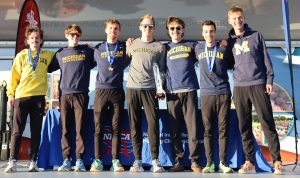 Photo of Men's Cross Country team who came in first place at the NIRCA national championship.